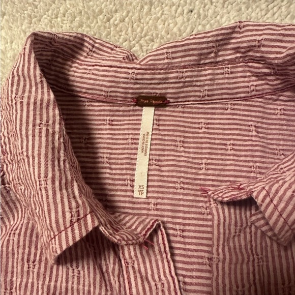 Free People No Limits Striped Split Back Top Red Pink Sangria Combo Button Front - Picture 8 of 12